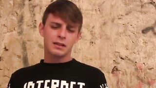 Hot twink gets down and sucks two big dick dudes till jizz