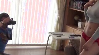 Redhead lady with amazing natural tits sucks nerds cock