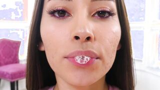 Petite 18yo slut Aria Lee slurps on big dick before facial
