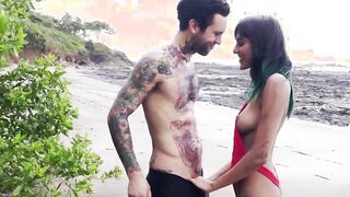 Tattooed chick and her emo boyfriend get it on outdoors