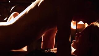 Fiery and sinful acts next to the fireplace for a couple