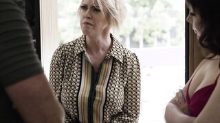 Big tits landlady fucks MILFs husband