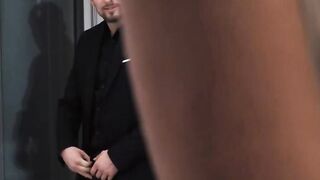 Secretary gags on dick before anal