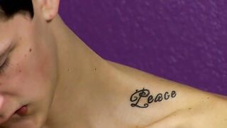 Horny twink with tattoos loves taking it up his tight rear