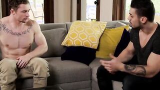Hunky dudes Markie and Arad slam each other on the couch