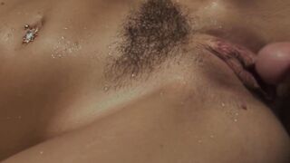 Flat chested teen seduces hunky guy with her hairy snatch