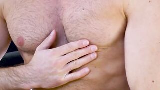 Hunk businessman Ryan Ellis strokes his hard throbbing dick