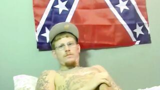 Tattoed Ivy jerks off his cock and drains his balls of cum