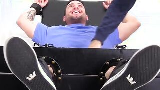 Muscular and tattooed Casey tied up and feet tickled hard