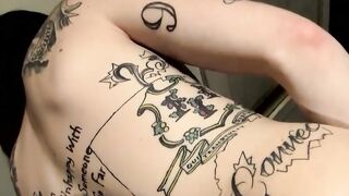 Skinny tattooed straight thug plays with his hairy cock
