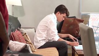 Older gay dude sucks his boyfriends cock before barebacking