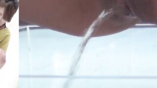 Pretty Japanese babe with hairy pussy pissing hard