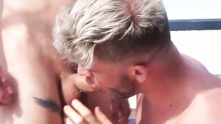 Anal fucking and cock sucking with gay studs on a roof top