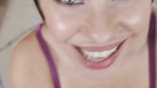 Busty eurobabe sucks cock POV before interracial anal