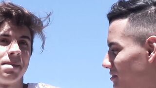 Kitchen bareback session with Latino twink and his friend
