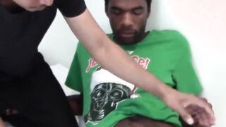 Inked amateur sucks cock before hard interracial pounding