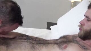 Handsome gay rimmed and raw pounded by inked jock after BJ