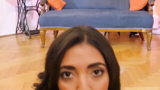 Young teen slut sucks old cock and rides it in POV
