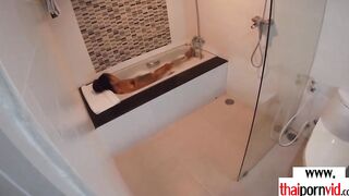 Amateur Thai teenagers Cherry banged into the hot tub by a huge white cock