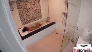 Amateur Thai teenagers Cherry banged into the hot tub by a huge white cock