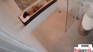 Amateur Thai teenagers Cherry banged into the hot tub by a huge white cock