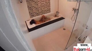 Amateur Thai teenagers Cherry banged into the hot tub by a huge white cock