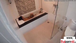 Amateur Thai teenagers Cherry banged into the hot tub by a huge white cock