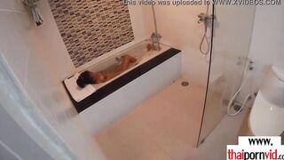 Amateur Thai teenagers Cherry banged into the hot tub by a huge white cock