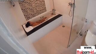 Amateur Thai teenagers Cherry banged into the hot tub by a huge white cock