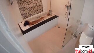 Amateur Thai teenagers Cherry banged into the hot tub by a huge white cock