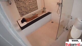 Amateur Thai teenagers Cherry banged into the hot tub by a huge white cock