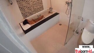 Amateur Thai teenagers Cherry banged into the hot tub by a huge white cock