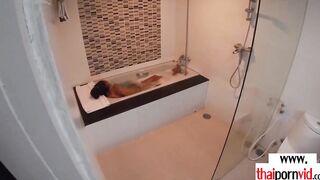Amateur Thai teenagers Cherry banged into the hot tub by a huge white cock