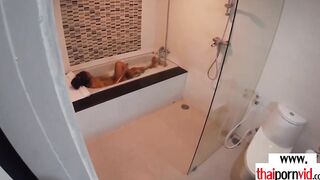 Amateur Thai teenagers Cherry banged into the hot tub by a huge white cock