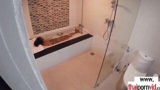Amateur Thai teenagers Cherry banged into the hot tub by a huge white cock