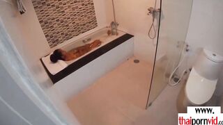 Amateur Thai teenagers Cherry banged into the hot tub by a huge white cock
