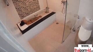 Amateur Thai teenagers Cherry banged into the hot tub by a huge white cock