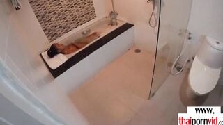 Amateur Thai teenagers Cherry banged into the hot tub by a huge white cock