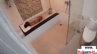 Amateur Thai teenagers Cherry banged into the hot tub by a huge white cock