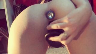 Slim dark hair slender teens riding bbcs sex toy with booty plug inside her butt hole - Amateur Spooky Boogie