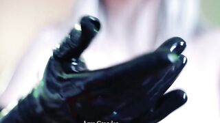 beauty curvy cougar Arya Grander bdsm camgirl pose into rubber pvc catsuit