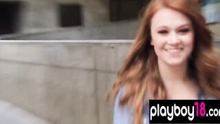 Ginger Bombshell Leanna Decker showing her giant natural titted