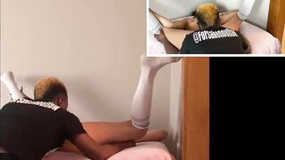 Beauty camgirl starts nailed dildo training by ebony manager while wearing knee high socks