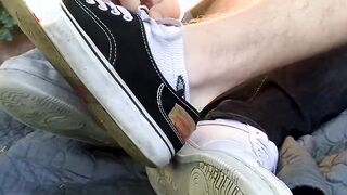 Dustin Fitch masturbates while toe licked by Micah Andrews