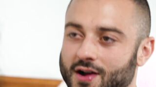 Gay couple and stranger anal threesome in hotel room