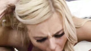 Rough mouth fucking a hot blonde babe with big junk