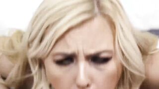 Rough mouth fucking a hot blonde babe with big junk