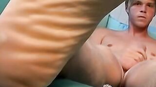 Blond twink Colby Bonds cums load after stroking his cock