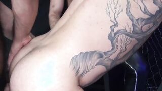 Bearded hunk Amir Badri dildo ass drilled after threesome.