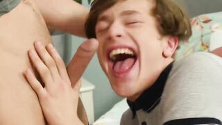 Handsome gay Alex Faux rimmed and barebacked in threesome